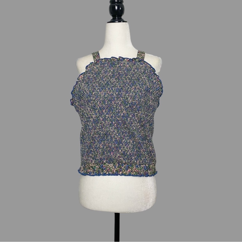 ❤️ L ❤️ NWT Anthro Tank Cropped Halter Smocked Ruffled Stretch